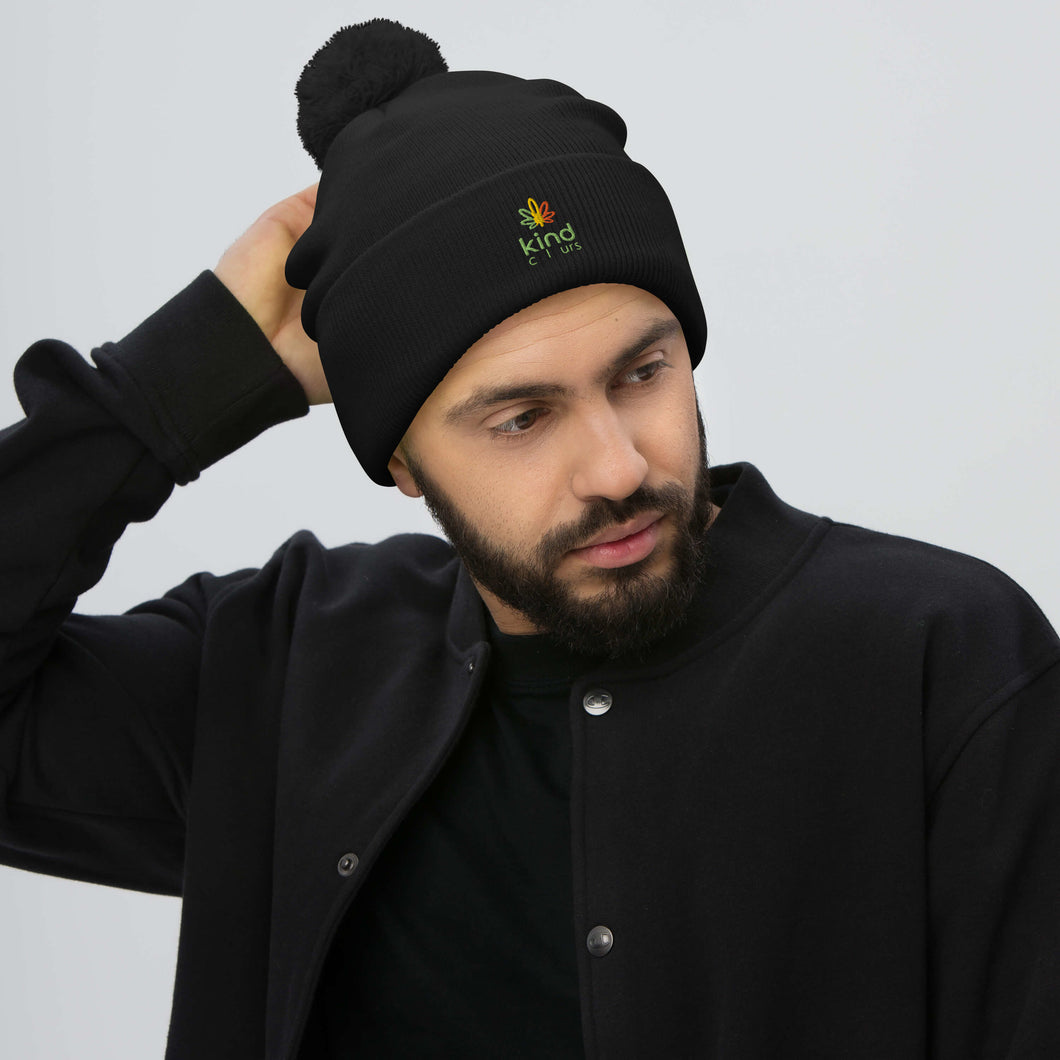 Kind Colours Weed Leaf Logo'd Pom-Pom Beanie