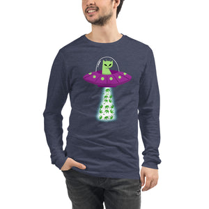 UFO Alien Cat Spaceship Beaming Up Pot - Humorous Unisex Long Sleeve T-Shirt | Kind Colours, Boulder CO