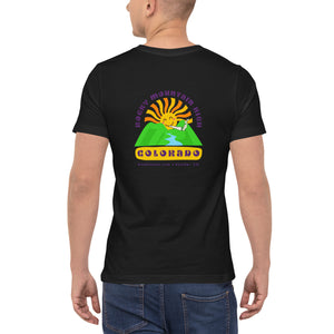 Rocky Mountain High Humorous Cannabis Unisex Pocket Tshirt (Back Print) | KindColours.com, Boulder CO