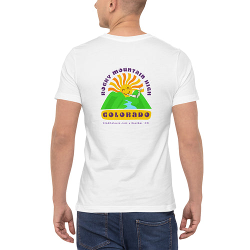 Rocky Mountain High Humorous Cannabis Unisex Pocket Tshirt (Back Print) | KindColours.com, Boulder CO