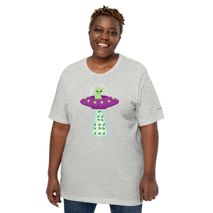 UFO Alien Cat Beaming Up Pot - Humorous Unisex T-Shirt | KindColours.com