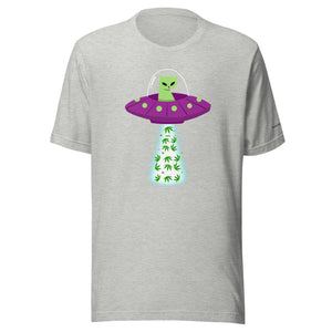 UFO Alien Cat Beaming Up Pot - Humorous Unisex T-Shirt | KindColours.com