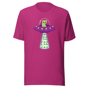 UFO Alien Cat Beaming Up Pot - Humorous Unisex T-Shirt | KindColours.com