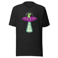 Load image into Gallery viewer, UFO Alien Cat Beaming Up Pot - Humorous Unisex T-Shirt | KindColours.com