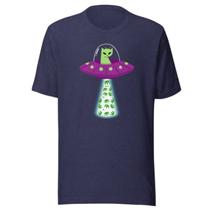 UFO Alien Cat Beaming Up Pot - Humorous Unisex T-Shirt | KindColours.com