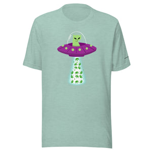 UFO Alien Cat Beaming Up Pot - Humorous Unisex T-Shirt | KindColours.com