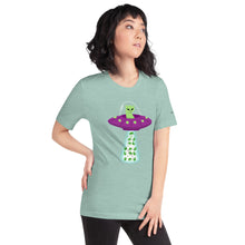 Load image into Gallery viewer, UFO Alien Cat Beaming Up Pot - Humorous Unisex T-Shirt | KindColours.com