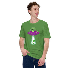 Load image into Gallery viewer, UFO Alien Cat Beaming Up Pot - Humorous Unisex T-Shirt | KindColours.com