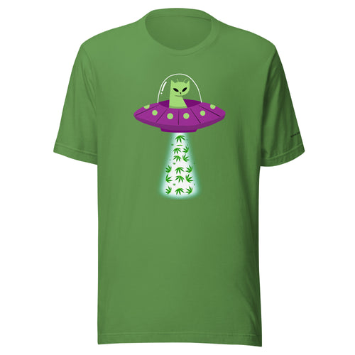 UFO Alien Cat Beaming Up Pot - Humorous Unisex T-Shirt | KindColours.com