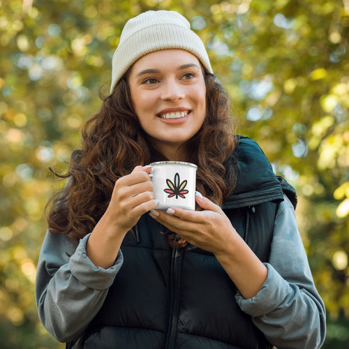 Rainbow Weed Leaf 12oz Enamel Mug | kindcolours.com