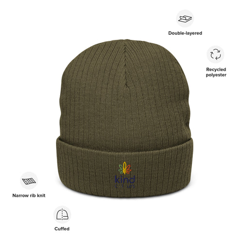 Weed Leaf Logo'd Ribbed Knit Beanie | Kind Colours, Colorado