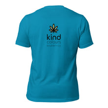 Load image into Gallery viewer, Peace Love Weed-Kind Colours Logo&#39;d Unisex T-Shirt (Front-Back Print) | Kind Colours, Boulder CO