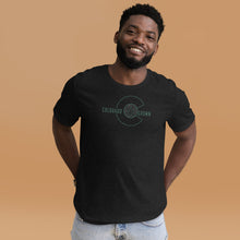 Load image into Gallery viewer, Colorado Grown-Kind Colours Green Logo Unisex Staple T-Shirt (Front-Back Print) | Kind Colours, Boulder CO