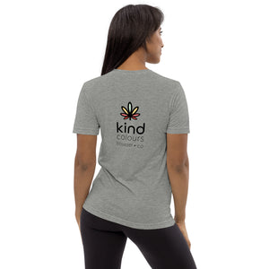 Colorado Chronic Retriever Pup-Kind Colours Logo'd Unisex Tri-Blend T-Shirt (Front-Back Print) | Kind Colours, Boulder CO