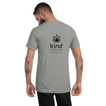 Load image into Gallery viewer, Rainbow Weed Logo&#39;d Unisex Tri-Blend TShirt (Back Print) | Kind Colours, Boulder CO