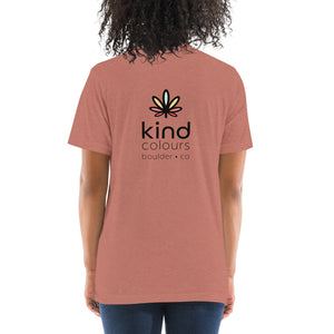 Colorado Chronic Retriever Pup-Kind Colours Logo'd Unisex Tri-Blend T-Shirt (Front-Back Print) | Kind Colours, Boulder CO