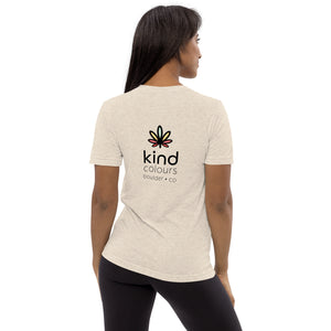 Colorado Chronic Retriever Pup-Kind Colours Logo'd Unisex Tri-Blend T-Shirt (Front-Back Print) | Kind Colours, Boulder CO