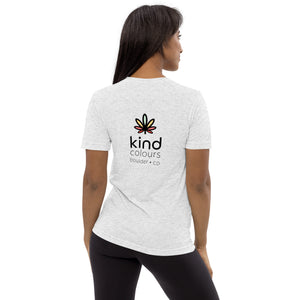 Colorado Chronic Retriever Pup-Kind Colours Logo'd Unisex Tri-Blend T-Shirt (Front-Back Print) | Kind Colours, Boulder CO