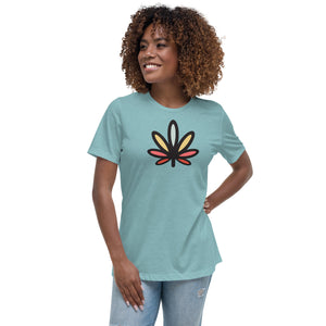 Rainbow Weed Leaf Women's Relaxed Tshirt | Kind Colours, Boulder CO